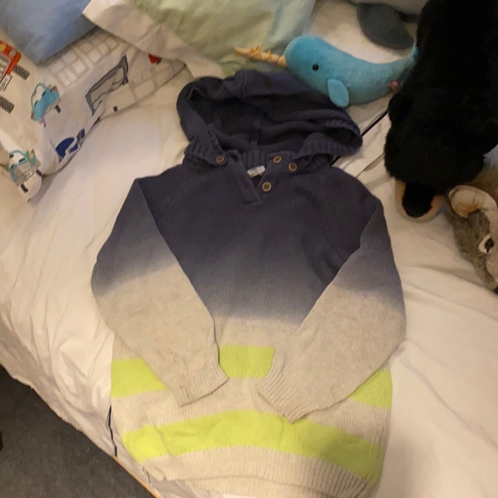 Knit Boys Hoodie Sweater ombré blue and neon green